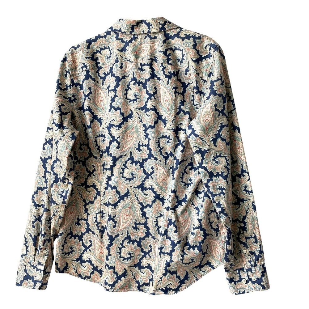 Chaps Womens Paisley Print Long Sleeve Button Up Shirt L No Iron Navy Flip Cuffs - Picture 3 of 9